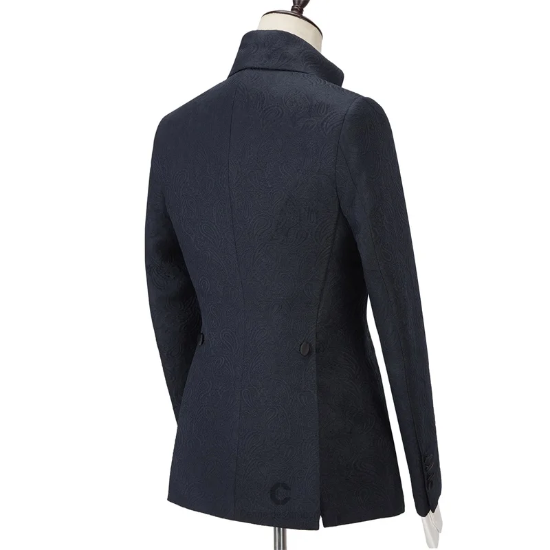Jacquard Men Suits Set For Wedding Formal Groom Tuxedo 2 Pcs Navy Blue Blazer+Black Pants Custom Made Party Jacket Male Coat