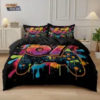 Ensemble de 3 housses de couette imprimées style graffiti 67, 67 éléments, manette de jeu, plusieurs tailles, décoration de literie, doux, lavable en machine 2