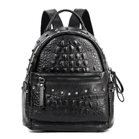 100% Real Leather Women Backpack Rivet Female Daily Crocodile Pattern School Bag for Girls Teenagers Travel Bag Leather rucksack 1