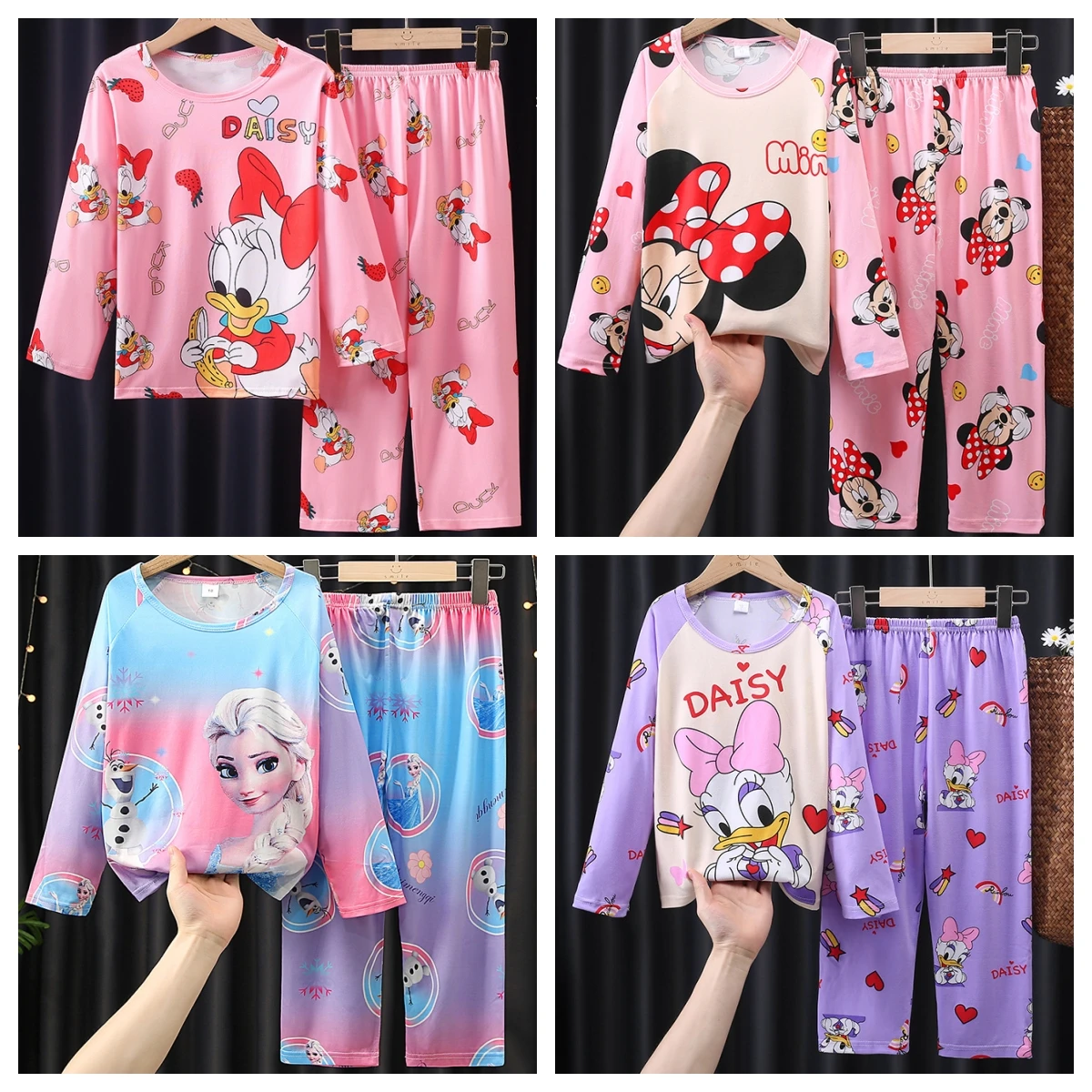 Kids Pajamas 2pcs/set New Children Minnie Elsa Duck Cartoon Girls Sets Home Wear Travel Casual Sleepwear