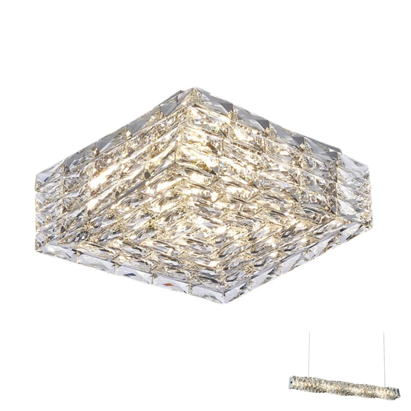 led backlight Color changeable square silver crystal LED ceiling lamp rectangular ceiling light chrome square modern LED light stainless steel led backlight strip