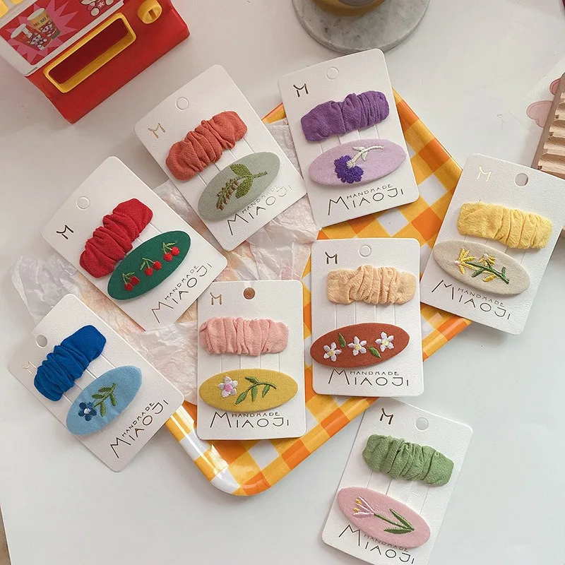 Kawaii ovale Stickerei Haarnadeln Mädchen Kinder Haars pangen Stifte Haars pangen Zubehör Haars pange Haars pangen Kopfschmuck Kopf bedeckung Ornamente – Detail 4
