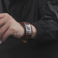 EUEAVAN Punk Death Skull Moth Genuine Wide Leather Bracelet Gothic Design Aesthetic Men Bangle Vintage Party Jewelry Accessories 2