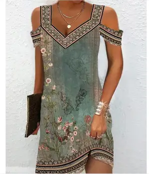 Abito da festa alla moda per donna Abito estivo elegante stampato floreale Abito vintage casual da donna a trapezio 1