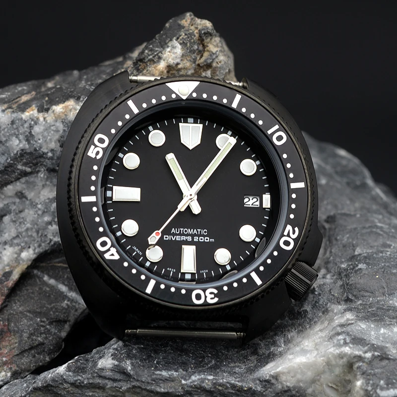Black Diving Men&rsquo;s Watch With NH35 Automatic Mechanical Stainless Steel 200M Waterproof Resistance Turtle Abalone For Skx6105