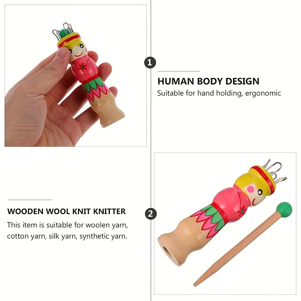 Handcrafted Wooden Doll Knitting Machine & Thread Reel - DIY Knitting Tool
