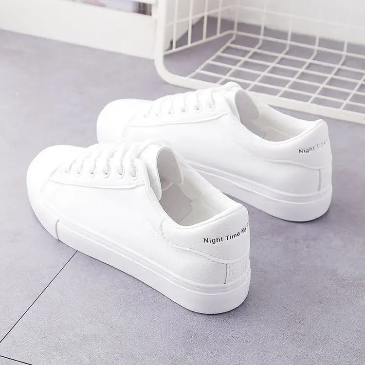 Kleine weiße Schuhe Studentinnen neue Frühling und Herbst Leder flache Laufschuhe Turnschuhe atmungsaktive Damen Board Schuhe – Detail 5