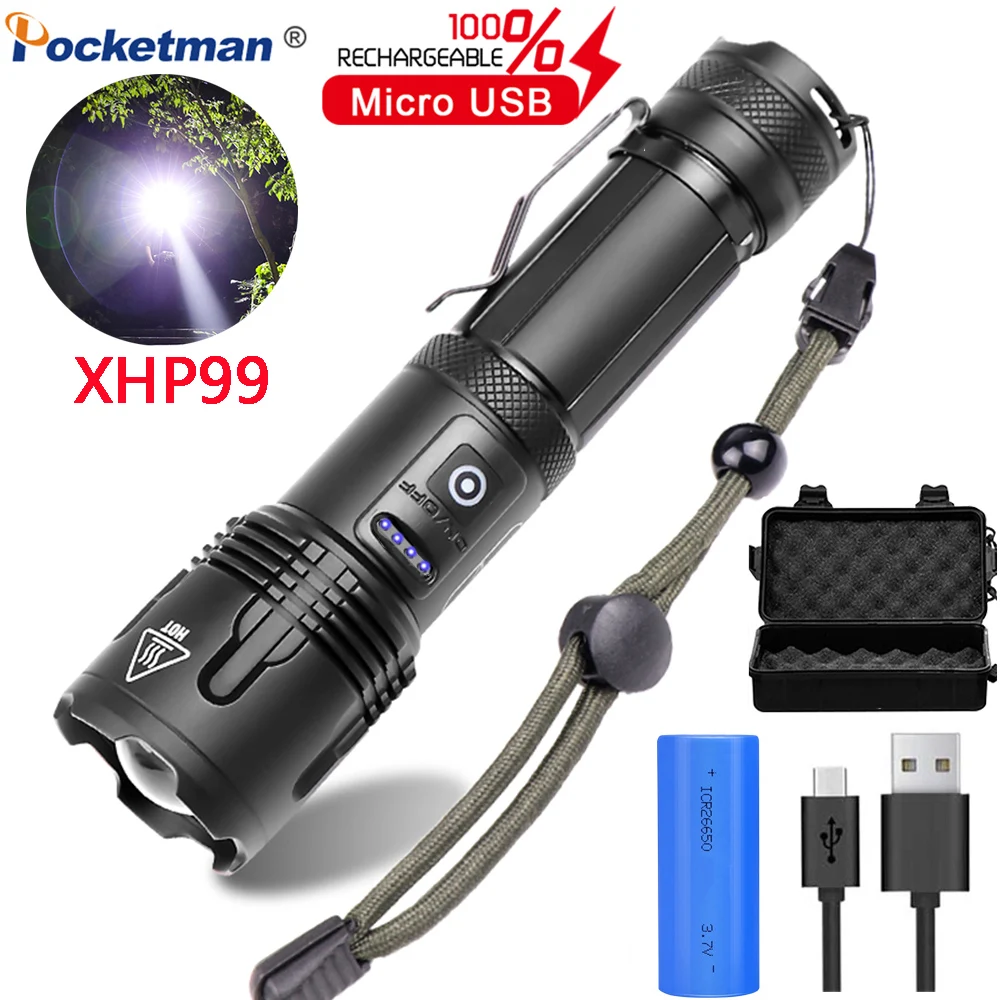 

High Lumens XHP99/XHP50 LED Flashlight 18650/26650 Rechargeable Flashlights Aluminium Alloy Waterproof Torch for Camping Hiking