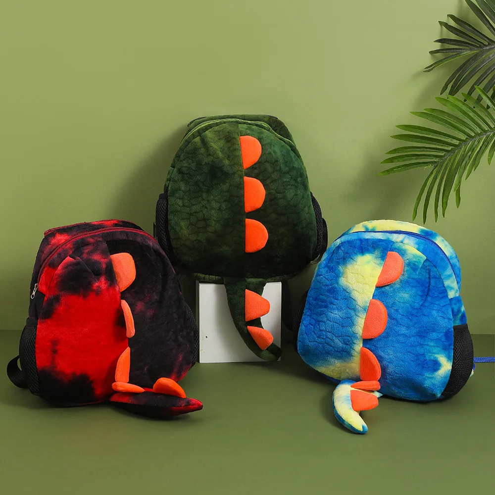 Children Backpack Cartoon Dinosaur Kindergarten Hooded Plush School Bag Boys Girls Traveling