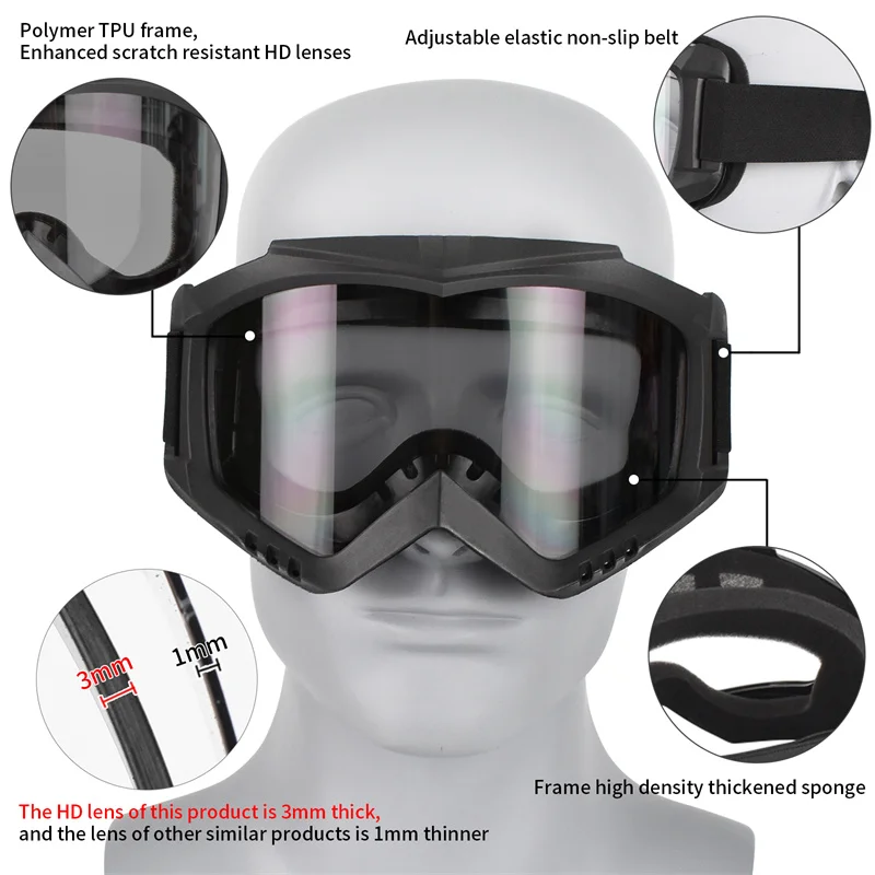 Color Changing Ski Goggles 3 mm Thick Lenses Anti-UV Motorcycle Glasses Cycling Eyewear for Outdoor Sports 3