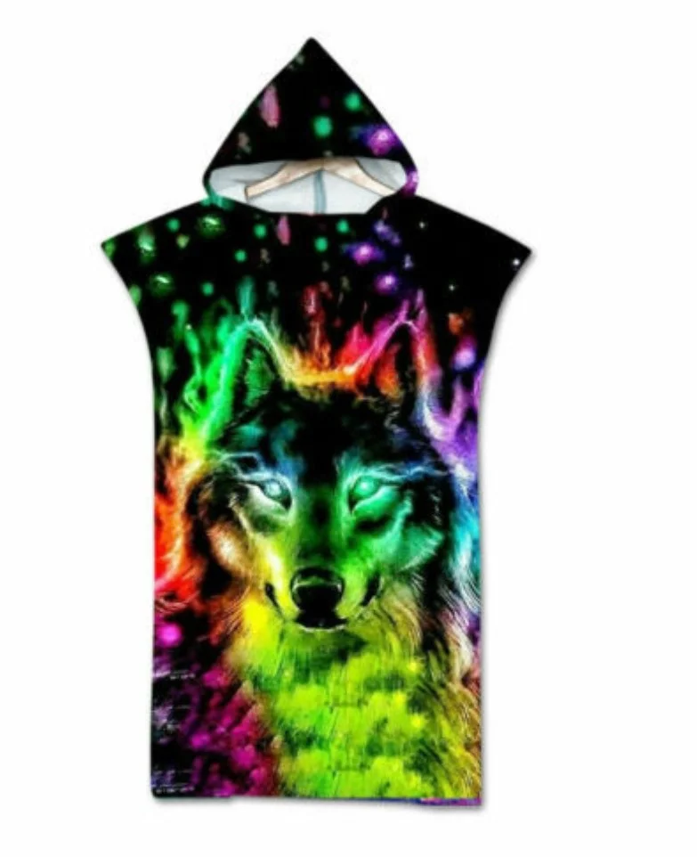 Bath Towel Wolf Beach Towel Quick Dry Hooded Cloak Wetsuit Adult Child