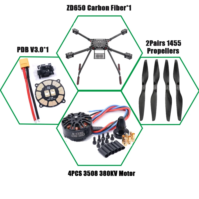 ZD650 650mm Carbon fiber Quadcopter Frame FPV Quad with Carbon Fiber Landing Ski