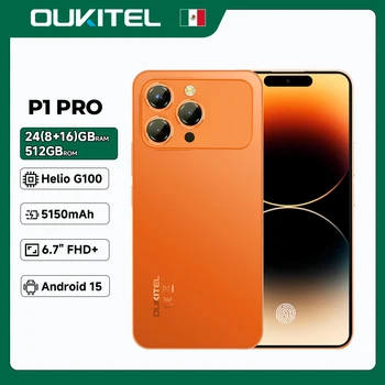 Teléfono Inteligente OUKITEL P1 PRO, Pantalla AMOLED FHD+ de 6.7 Pulgadas y 120 Hz, hasta 24 GB (8+16) + 512 GB, Teléfono Ultrafino de 8.2 mm, Android 15, Batería de 5150 mAh, Teléfono Celular con NFC 1