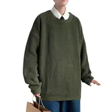 

Men Sweater Korean Fashion Solid Color Oversized Round Neck Pullover Sweaters Casual Young Style Slim Fit Sweater for Daily