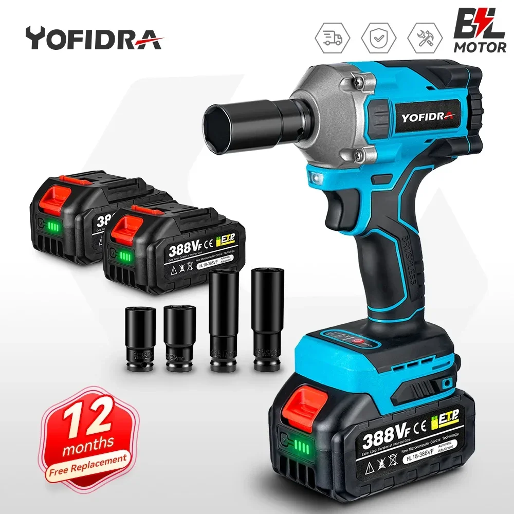Yofidra 1000N.m Impact Wrench Brushless Electric 1/2 Inch 3 Gears Variable Cordless Car Repair Power Tool For Makita 18V Battery