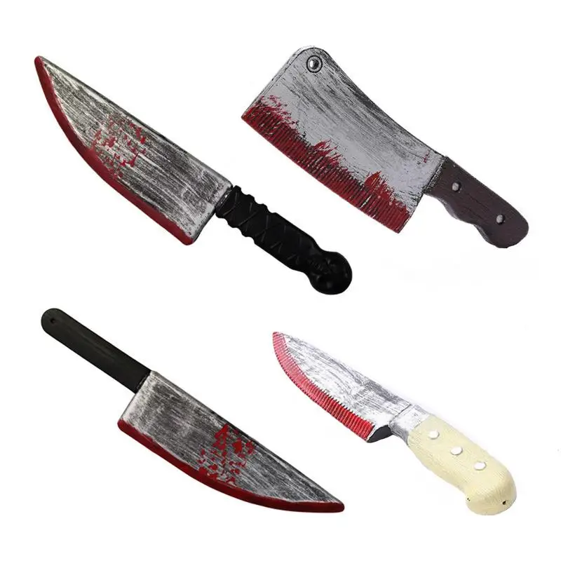 

Halloween Kids Prank Props Simulation Realistic Looking Fake Bloody Cutter Toy Scary Plastic Props Sharp Knife Party Supplies