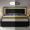 Bed Frame with LED Lights Headboard&Footboard, Velvet Upholstered Full Size Platform Bed Frame No Box Spring Need 4