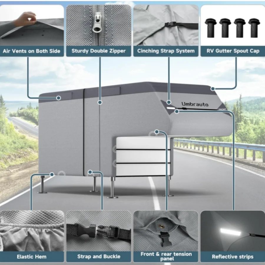 Umbrauto Truck Camper Cover 7-Layer Anti-Tear Top Slide-in Campers, Motorhome RVs All Season Protection with Gutter