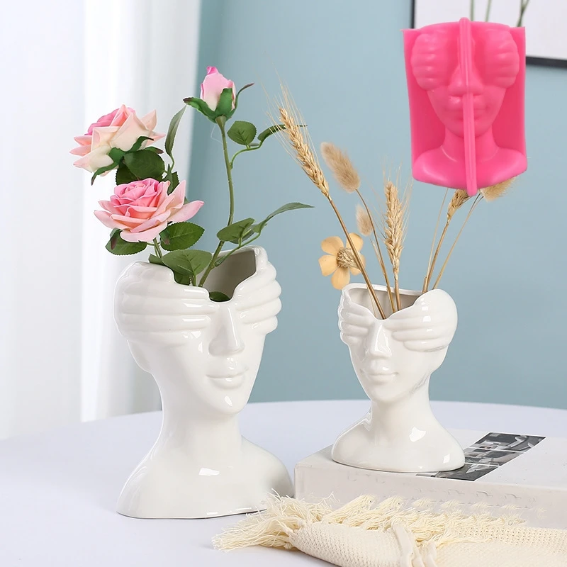 New 3D Blind Goddess Vase Epoxy Resin Silicone Mold Nordic Human Woman Vase Flower Pot Concrete Cement Gypsum Silicone Mold