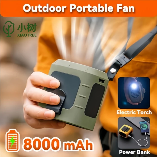 8000mAh พัดลมแขวนคอ/เอว USB พัดลมพกพาขนาดเล็กแบบชาร์จไฟได้สำหรับตั้งแคมป์กลางแจ้งเดินป่าปีนเขาวิ่งกีฬา 1
