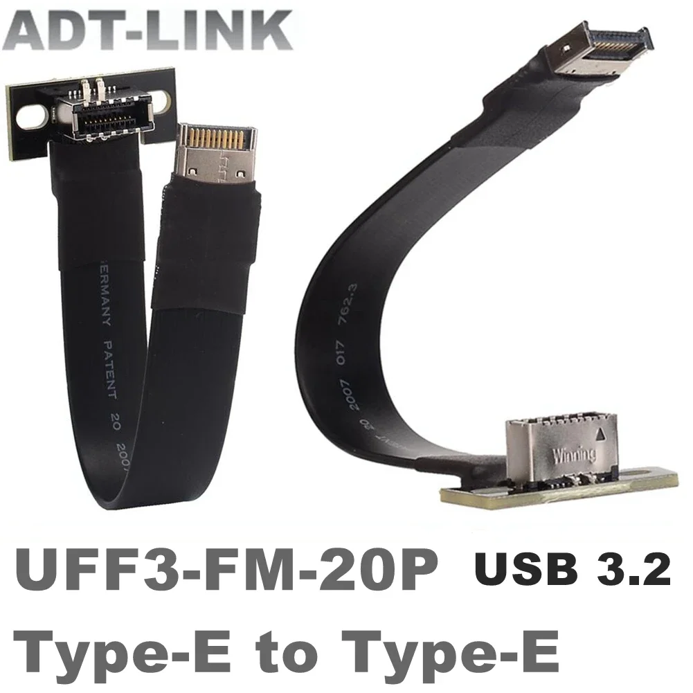 Adt-usb Interno 3.2 20pin Gen2 tipo e Macho para Tipo-e Adaptador Feminino Extensão do Soquete do Painel Frontal Cabo de Fita Plana com Furo do Parafuso