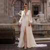 Graceful Wedding Dresses A-Line Chiffon Tiered Bridal Gowns Long Puff Sleeves Robe Deep V-Neck Vestidos De Novia 2025 Customized 1