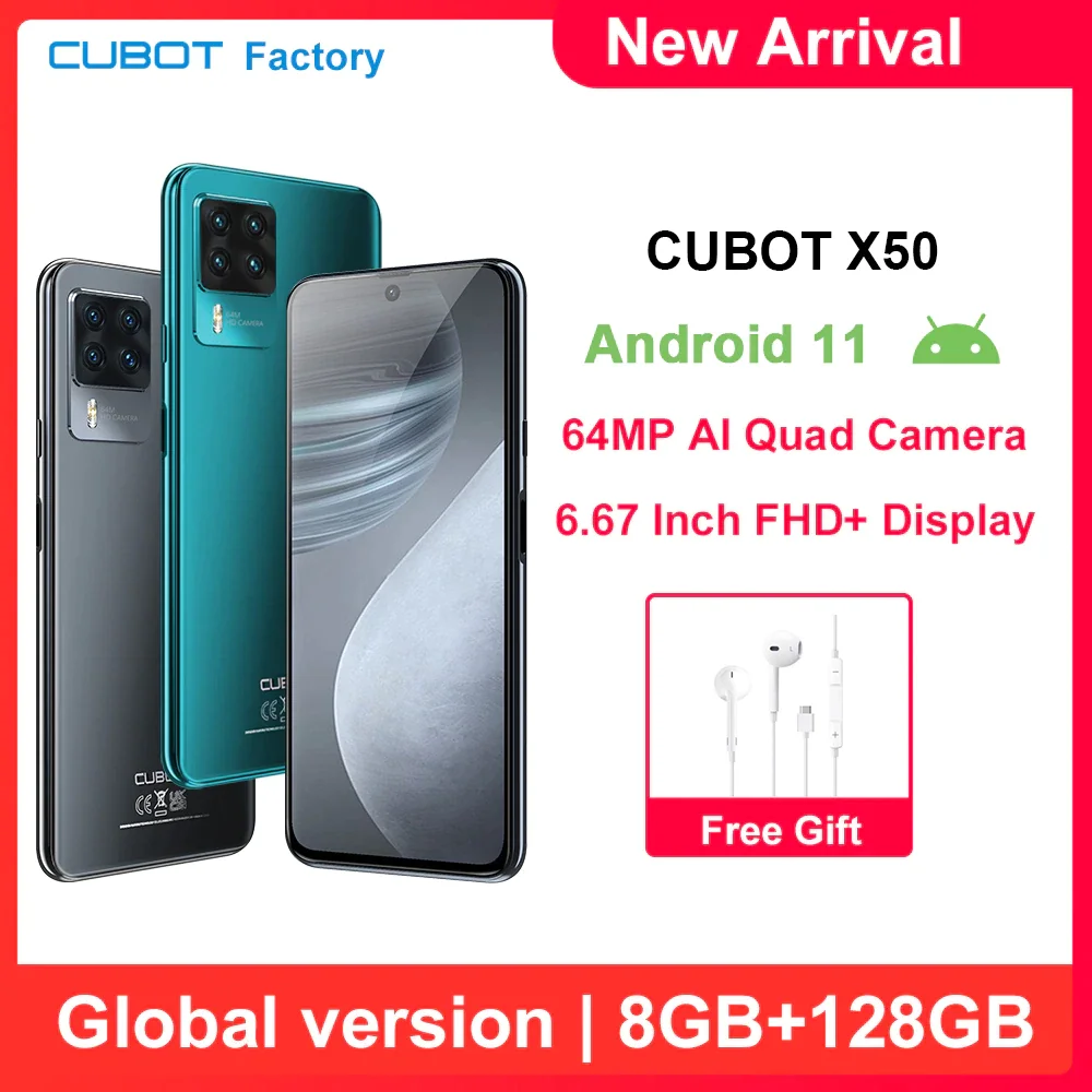Cubot X50 Smartphone 64MP Quad Camera 8GB+128GB 6.67 FHD+ Large Display NFC Global Version Android 11 Cellphone Telephone