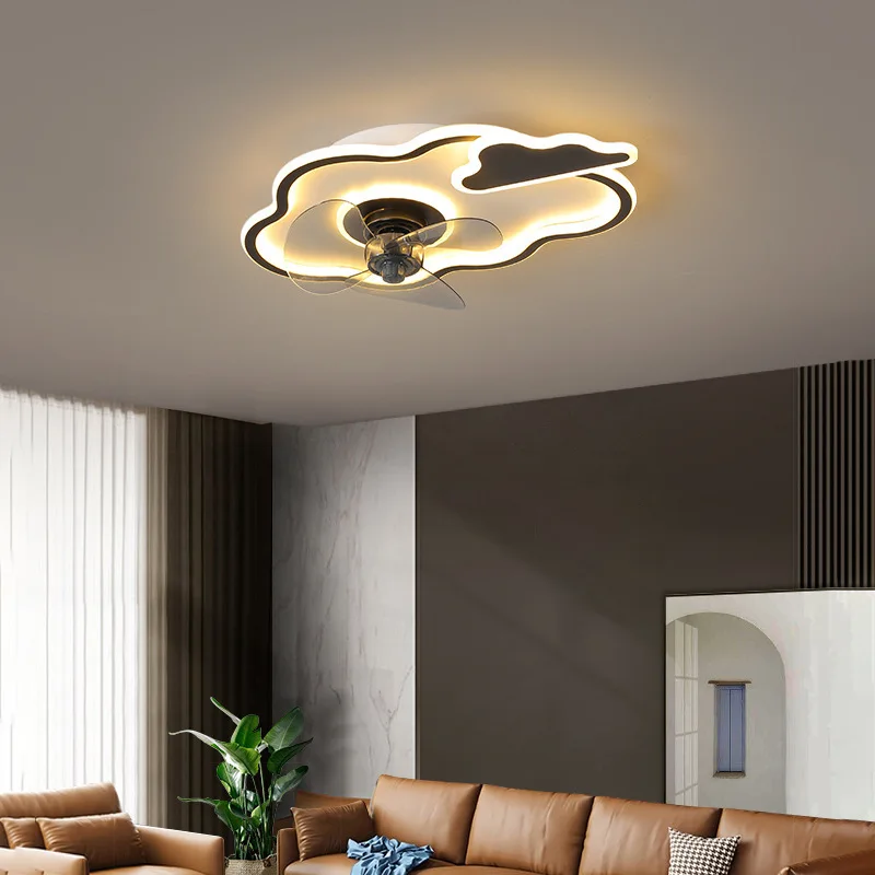 Modern Minimalist Children's Bedroom Fan Lights LED Three-tone Lighting Indoor Ceiling Lamp Iron Paint Golden Clouds Kid Fixture