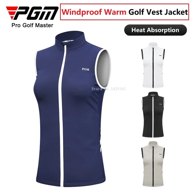 Pgm Women Golf Vest Windproof Sleeveless Golf Jacket Ladies Winter Grips Coat Full Zipper Slim Jacket Vest Waistcoat 4 Colors
