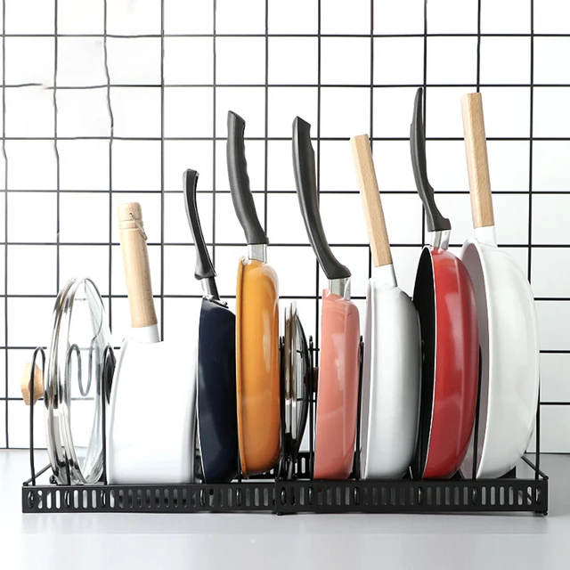 Organizador expandible para tapas de ollas, sartenes, placas, tablas de  cortar con 7 separadores ajustables, 2 estantes pequeños, accesorios de  cocina - AliExpress