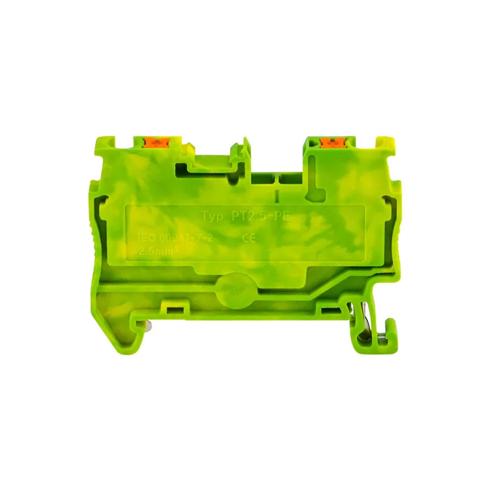 Din Rail Ground Terminal Block 10Pcs PT-2.5PE Spring Connection Feed Through Push In PT2.5-PE Wire Conductor Din Rail Terminal Block