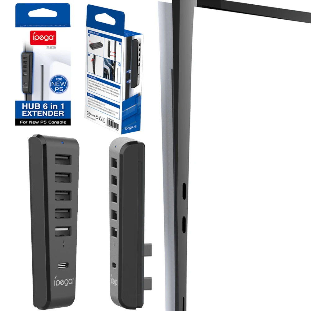 Per Ps5 Slim 6 In 1 Usb Splitter Expander Hub Charger Controller Splitter Adattatore Di Espansione Con 4 Porte Usb + 1 Typec Per Ps5 Slim