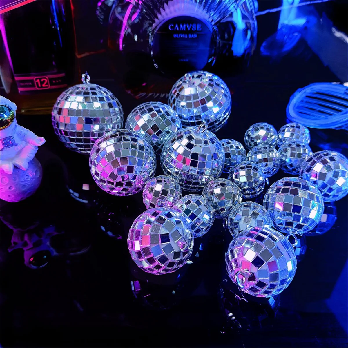 24 Pcs Mirror Disco Ball Hanging, Glass Disco Ball Decor, Disco Party Decorations, for Holiday Party Decor with Rope 4