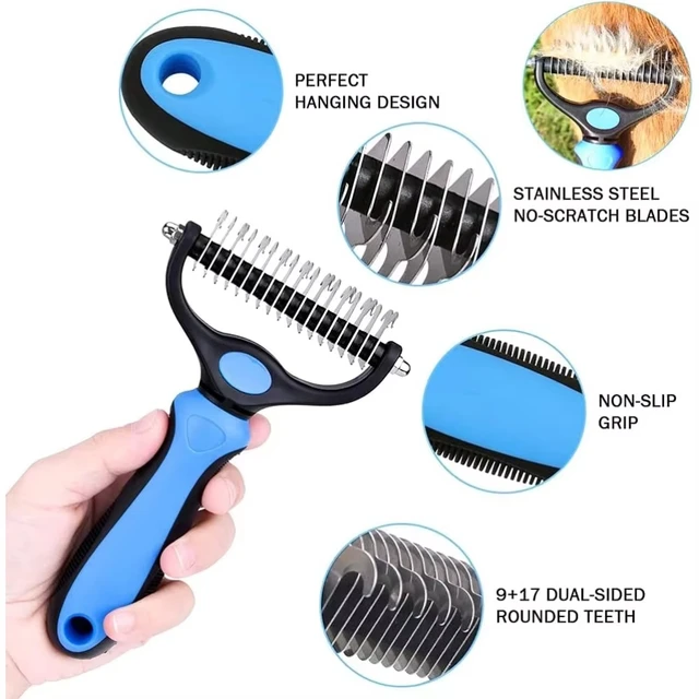 Pet Grooming Brush Comb,Dual-Sided Professional Deshedding Brush for Cats and Dogs ,Pet Brush for Removing Tangles and Knots 4