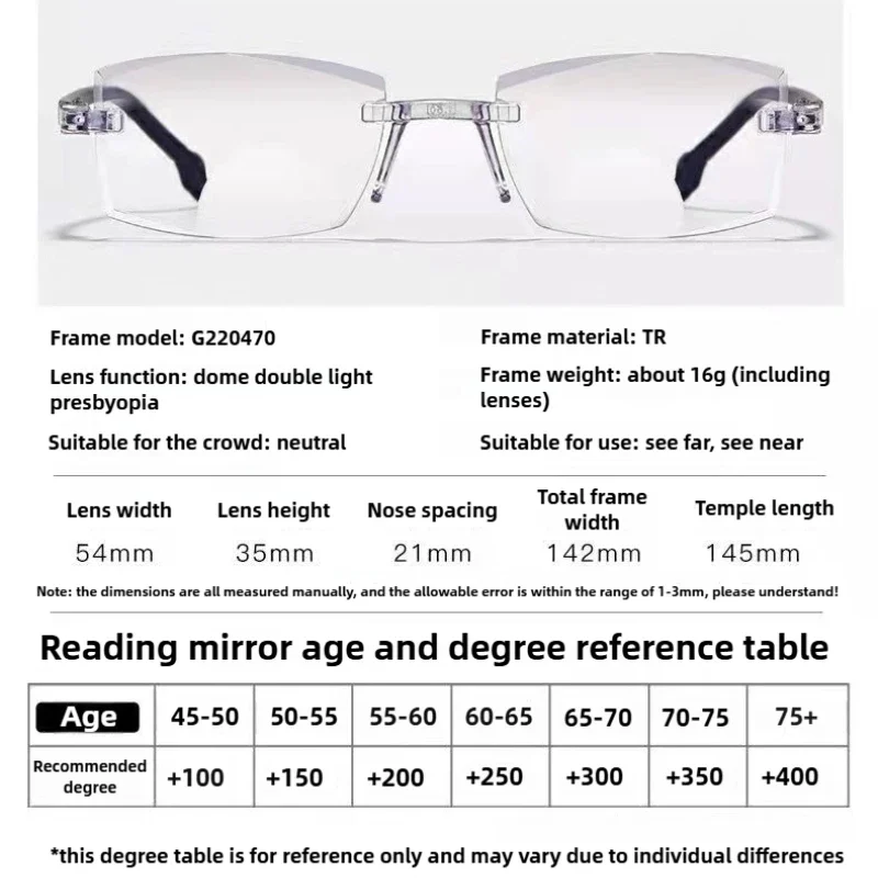Rimless Reading Glasses for Man Woman Anti Blue Light Blocking Bifocal Far and Near Eyewear Presbyopic Plano Eyeglasses 0 ~ +4.0 - Image 6