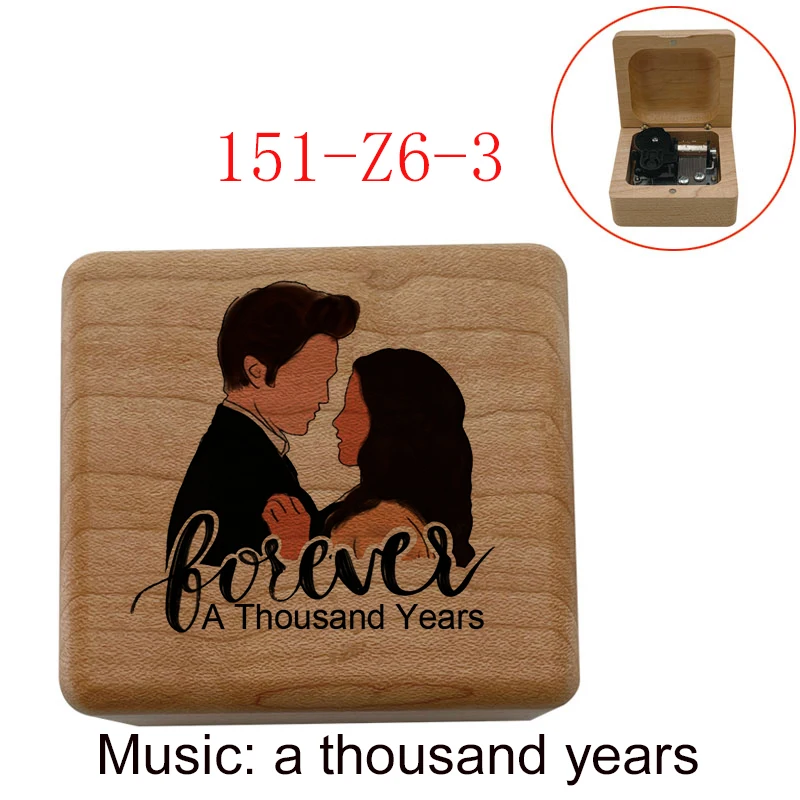 Custom picture A Thousand Years Wind up mechanical Wooden Music Box for lovers girlfriend boyfriend friend wedding party gift