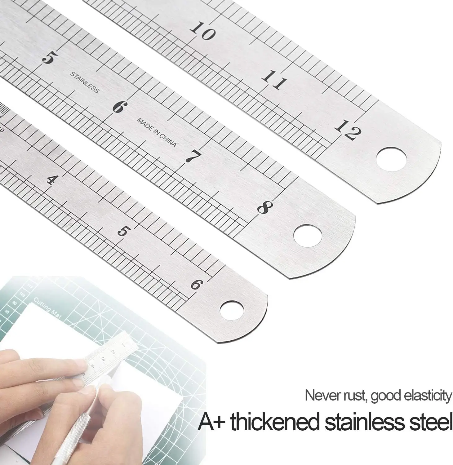 Stainless Steel Double Side Straight Ruler Centimeter Inches Scale Metric Precision Measuring Tool School Office Supplies