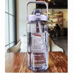 Large Capacity 2L Portable Water Bottle with Time Marker and Straw for Outdoor Sports & Fitness (Purple)