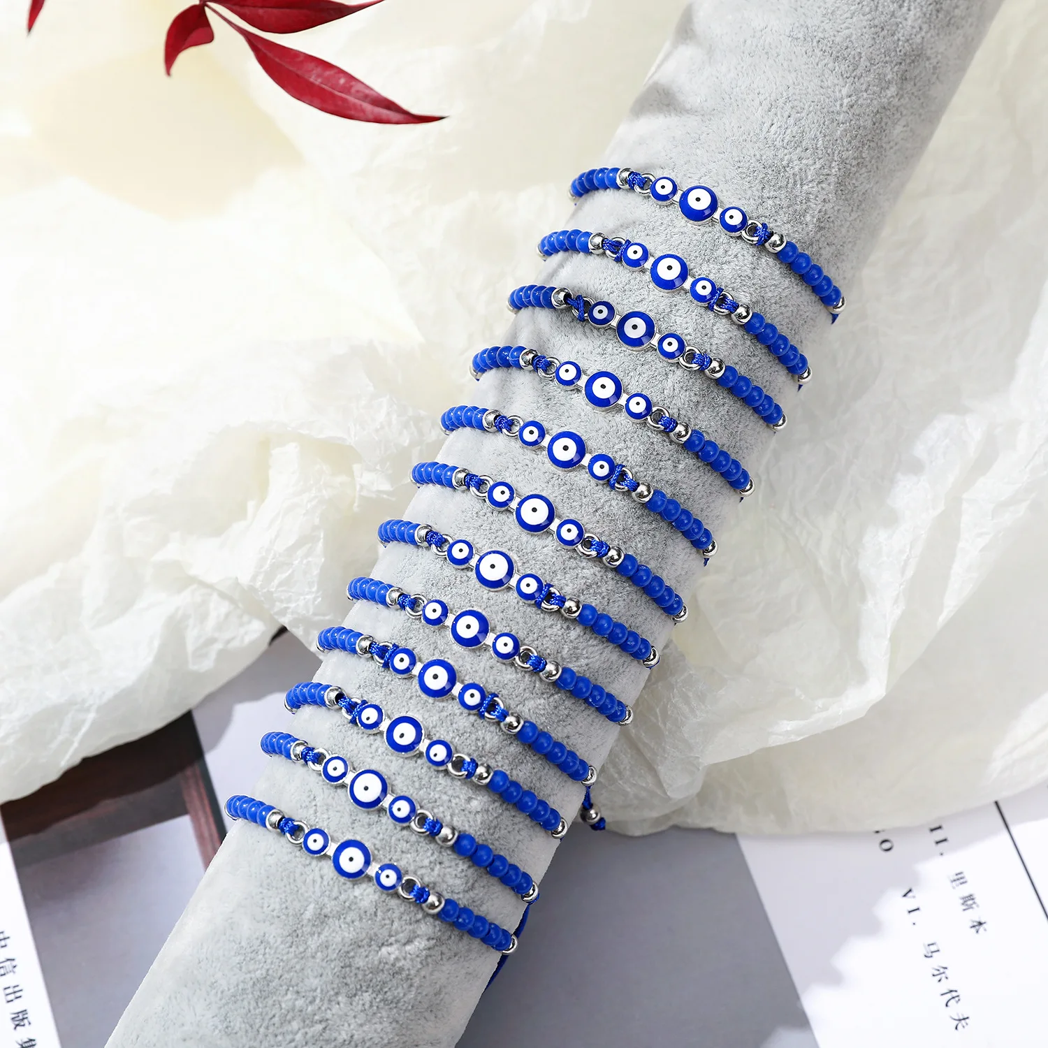 

24Pcs Lucky Enamel Blue Evil Eye Bracelet Handmade Rope Woven Bracelets Woman Men Jewelry