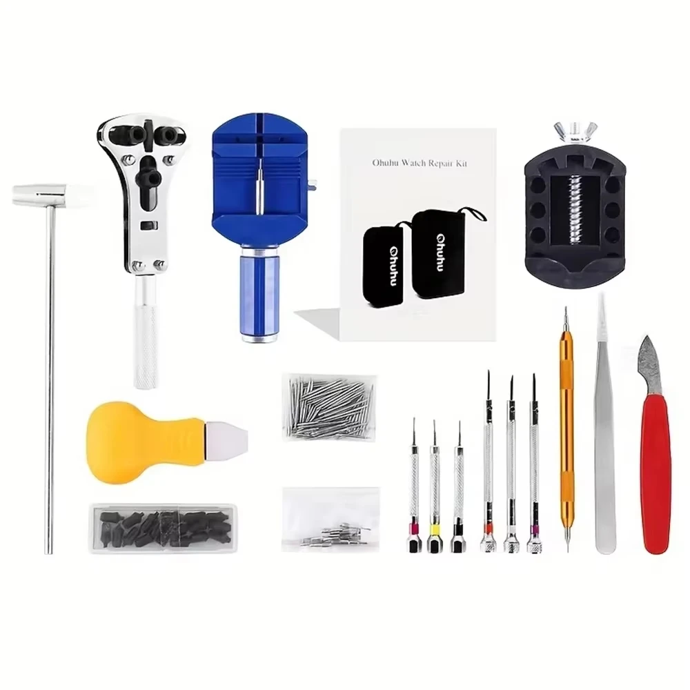 Comprehensive 147-Piece Watch Repair Tool Set with Storage Bag and Screwdrivers
