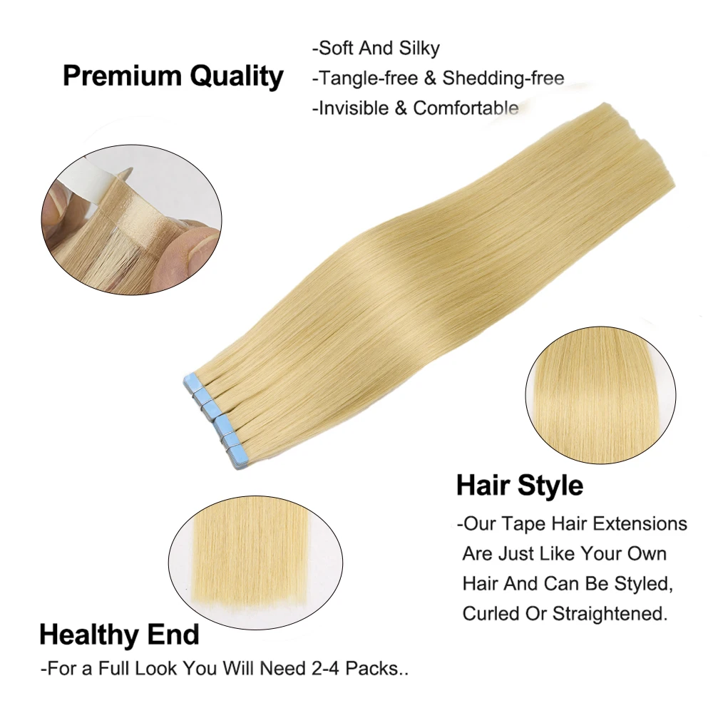 Lovevol Tape in Human Hair Extensions Platinum Blonde Silky Brazilian Remy Hair Double Sided Invisible 12A Tape Ins Virgin