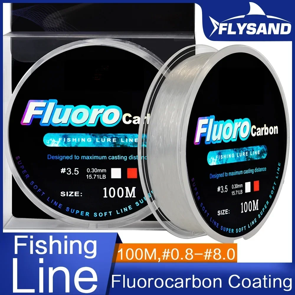FLYSAND Fishing Line 100M Fluorocarbon Coating 4.13LB-34.32LB Carbon Fiber Monofilament Leader Line Carp Fishing Sinking