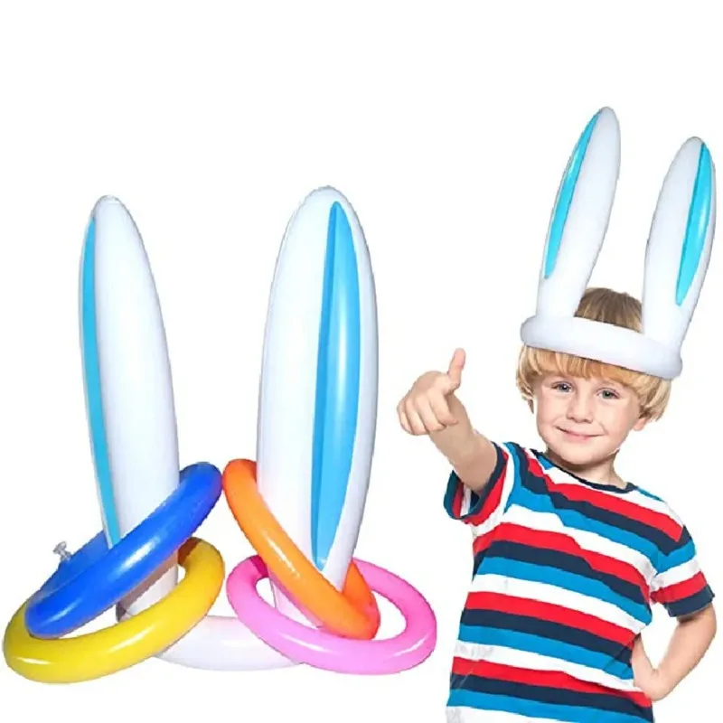 

Funny Easter Game PVC Easter Bunny Inflatable Ears Hat Ring Toss Birthday Kids Gift Toys Easter Outdoor Decoration Party Supplie