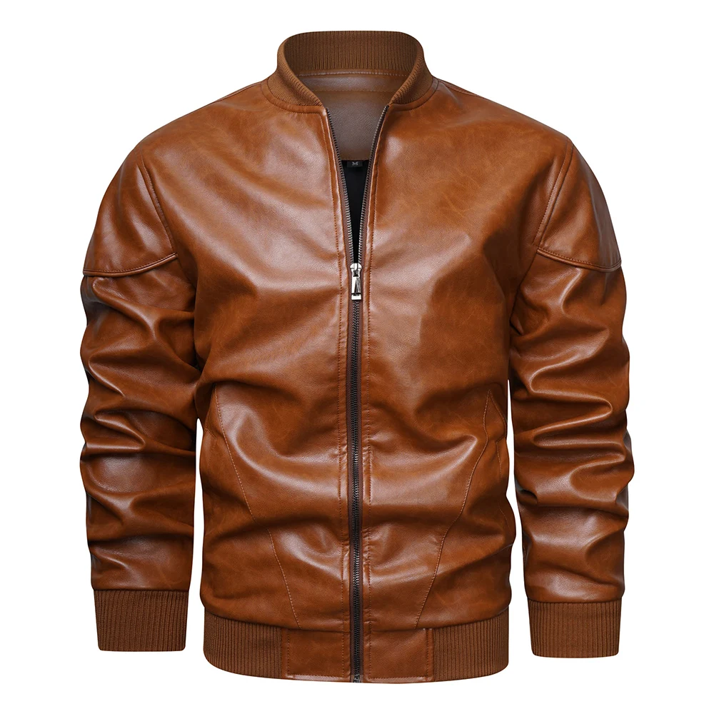 

PU Leather Jacket Men Soft Faux Leather Jacket Motorcycle Biker Fashion Leather Coats Male Bomber Jacket Pockets Clothes B01587