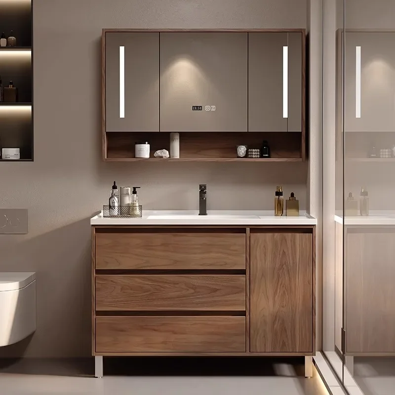 New Chinese floor-to-ceiling simple bathroom cabinet, ceramic integrated basin, combined washbasin, washbasin