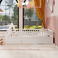Twin Size Floor bed, integral construction with super high security barrier,wooden children's floor bed, white 1