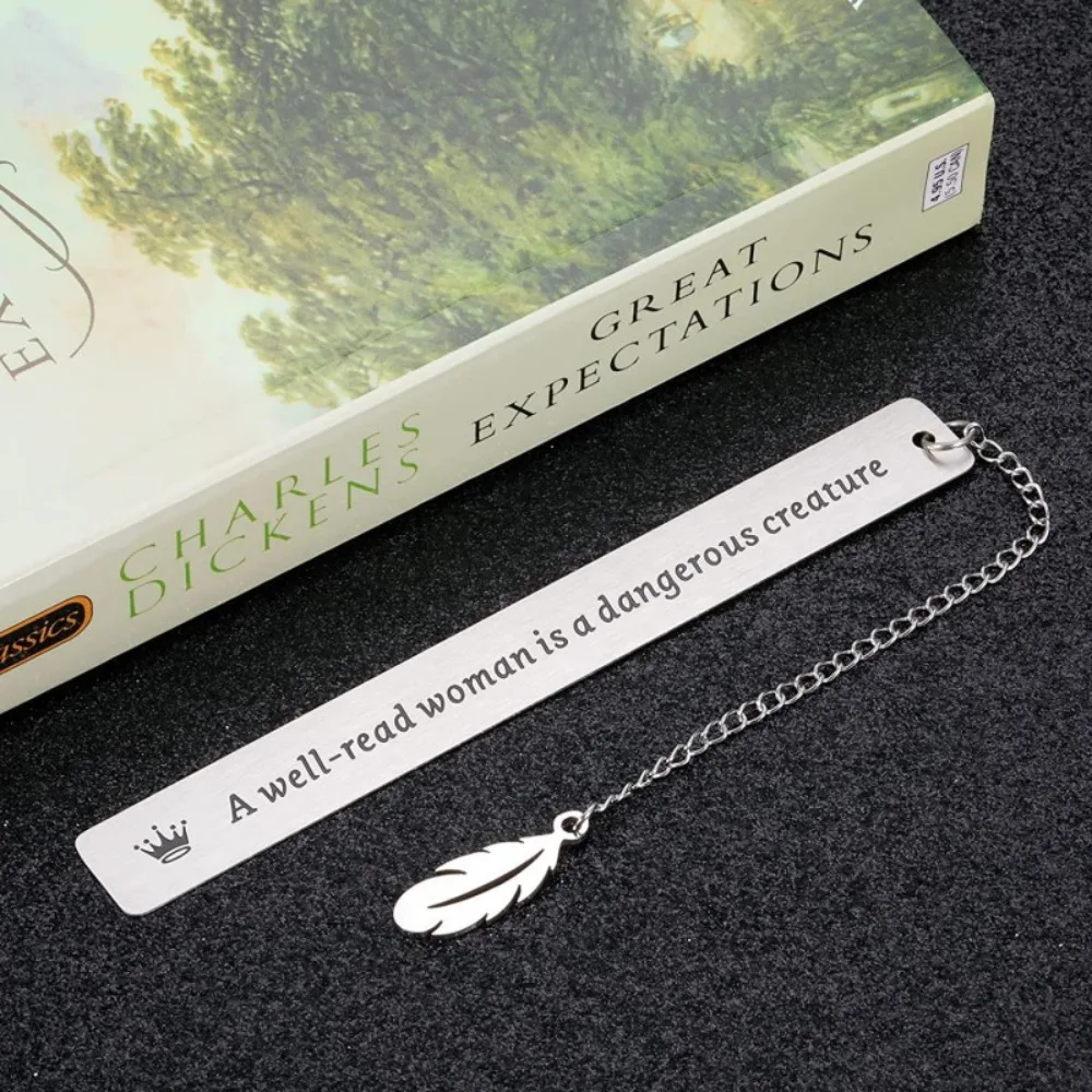 

Stationery Retro Bookmark Book Label Leaf Pendant Page Mark Rectangular a Well-read Woman Metal Bookmark Gift for Teacher's Day