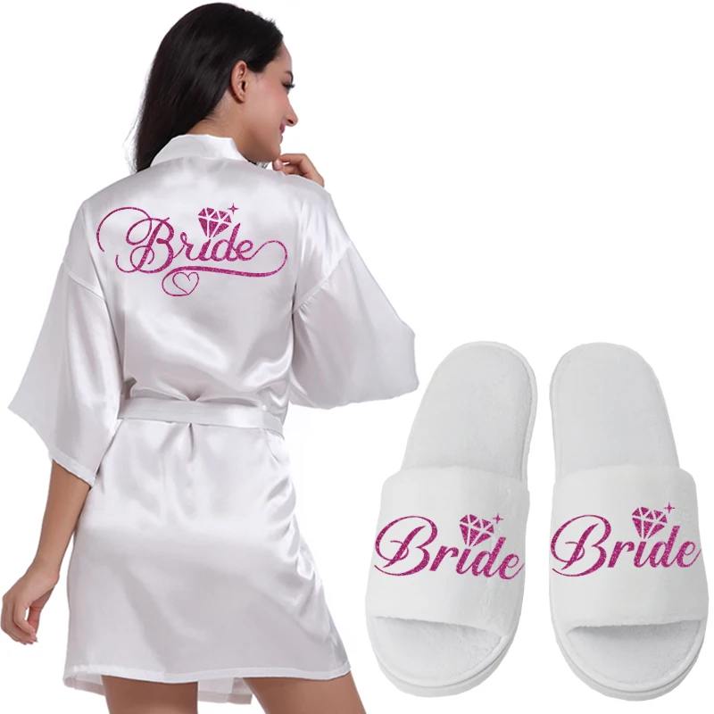 Women Sleepwear Bride Robes Silk Robe Sleepwear Pajamas Silver Writing Bridal Wedding Robes Bride Bridesmaid Maid of Honor Women Party Robe Floral Bridal Party Gifts Get Ready Robes