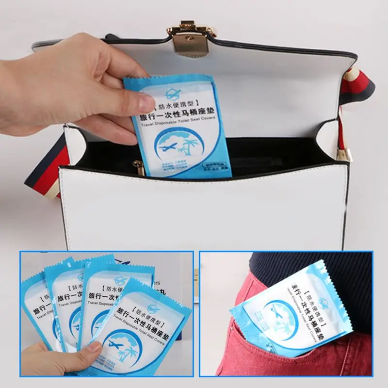 50 Pieces Portable Toilet Seat Covers Disposable Plastic Potty Seat Covers Travel WC Pad Toilet Mat Individually Wrapped R7UB 6