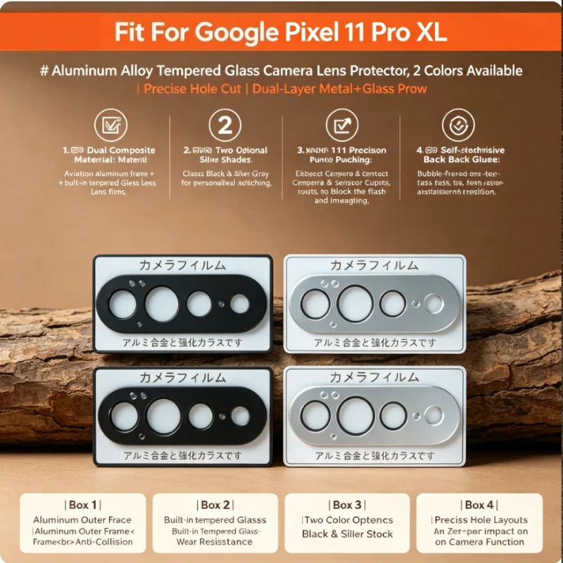 Premium Aluminum Alloy Camera Lens Ring Protector for Rear Camera - Shockproof Cover for Google Pixel 11 Pro XL